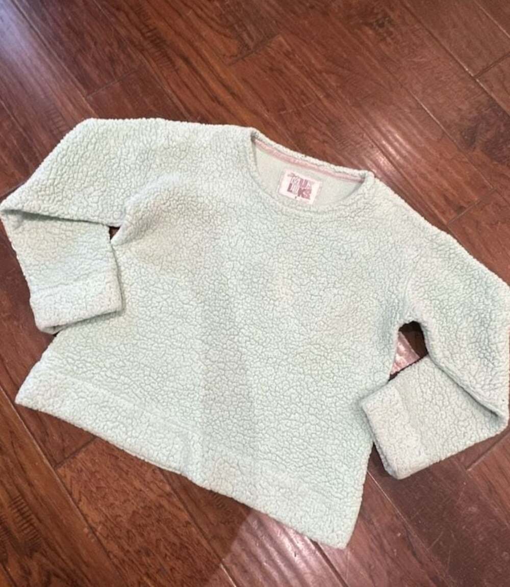 Muk Luks Mint Green Fuzzy Sherpa Fleece Crewneck Sweatshirt Size S